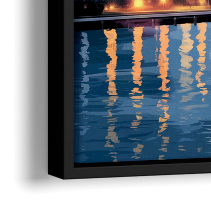 Seattle Nightscape - Close-Up Black Frame Canvas