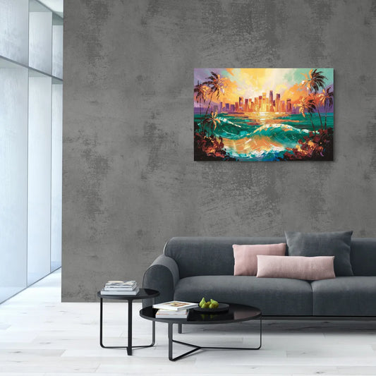 Los Angeles Sunset Over The Ocean - Canvas Wall Art Living Room