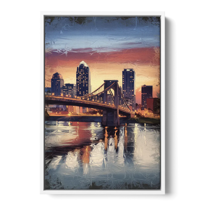 Cincinnati Skyline with River Reflection - White Frame Canvas