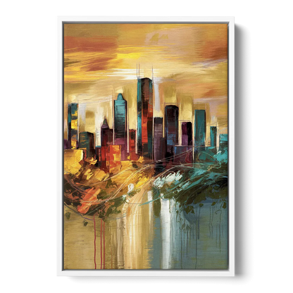Houston Skyline View - White Frame Canvas
