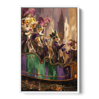 New Orleans Mardi Gras Parade - White Frame Canvas