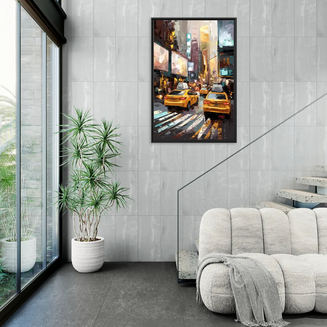 New York City Taxi Cabs - Living Room Black Frame Canvas