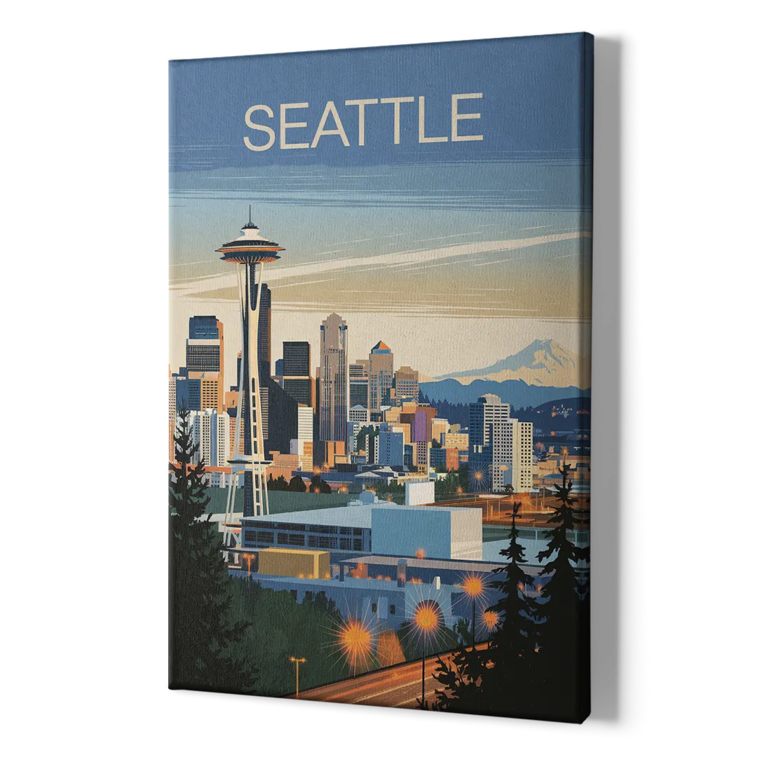 Seattle City at Dusk - Canvas Print Art Sides