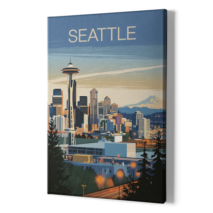 Seattle City at Dusk - Canvas Print Art Sides