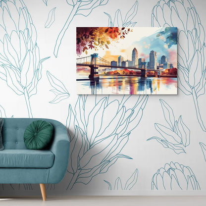 Cincinnati Skyline In Autumn - Canvas Wall Art Living Room
