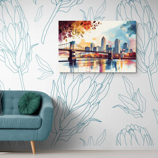 Cincinnati Skyline In Autumn - Canvas Wall Art Living Room