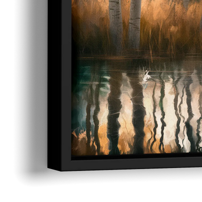 Aspen Forest Reflections - Close-Up Black Frame Canvas