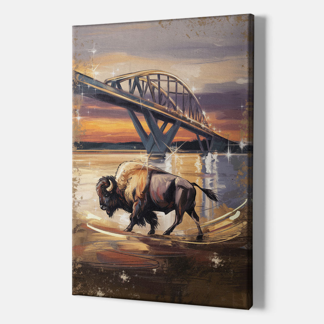 Buffalo Peace Bridge Glow - Canvas Wall Art Indoor