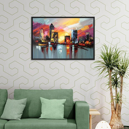 Birmingham Sunset Skyline - Living Room Black Frame Canvas
