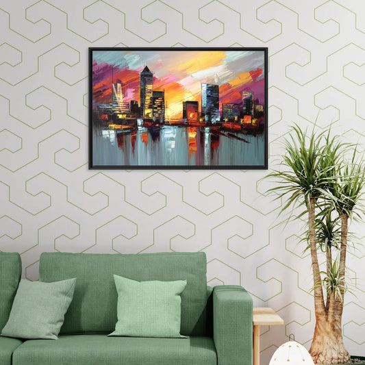 Birmingham Sunset Skyline - Living Room Black Frame Canvas