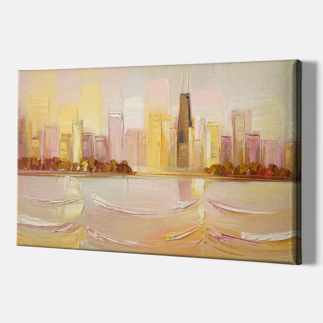 Chicago Cityscape At Dawn - Canvas Wall Art Indoor