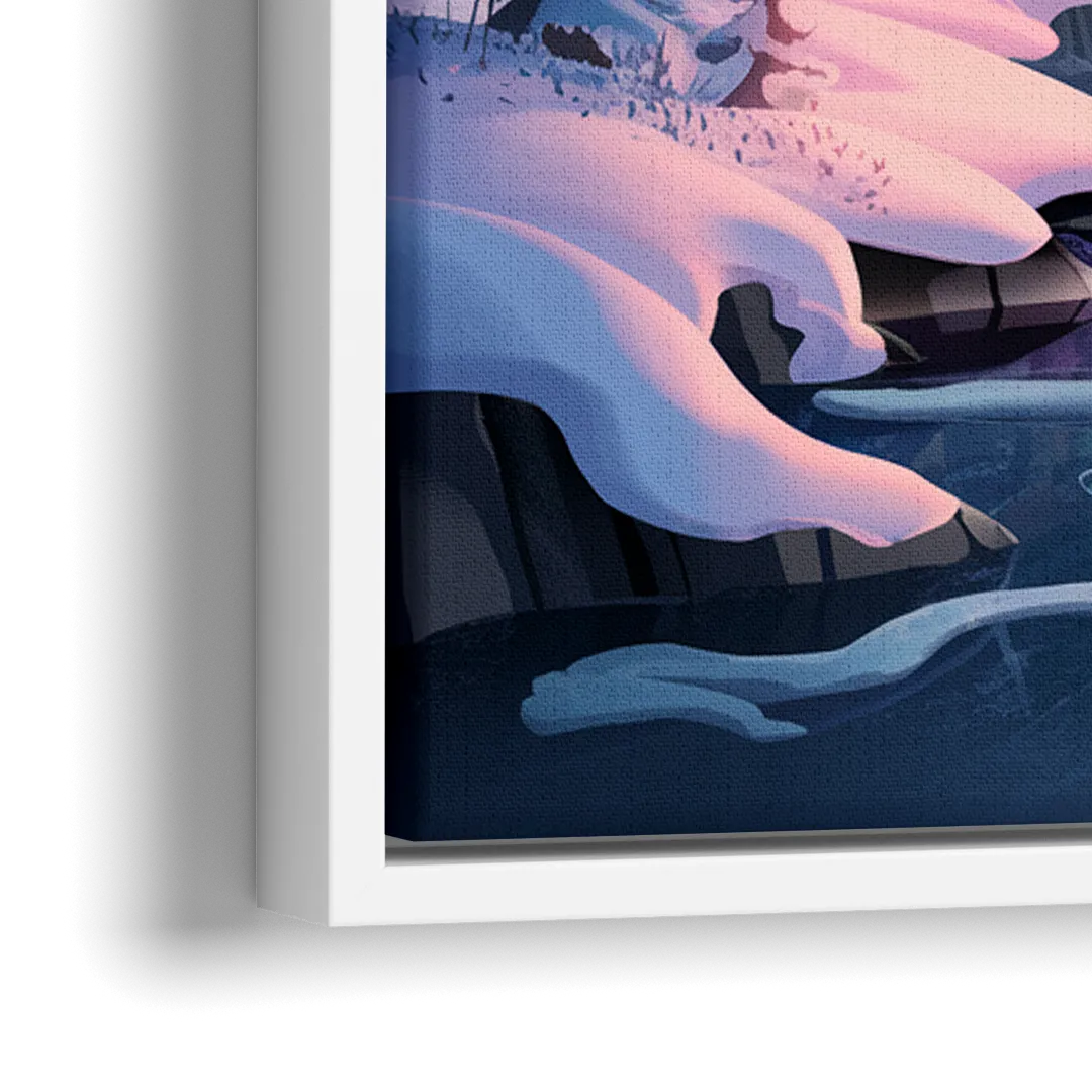 Aurora Snowy Peaks - Close-Up White Frame Canvas