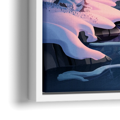 Aurora Snowy Peaks - Close-Up White Frame Canvas