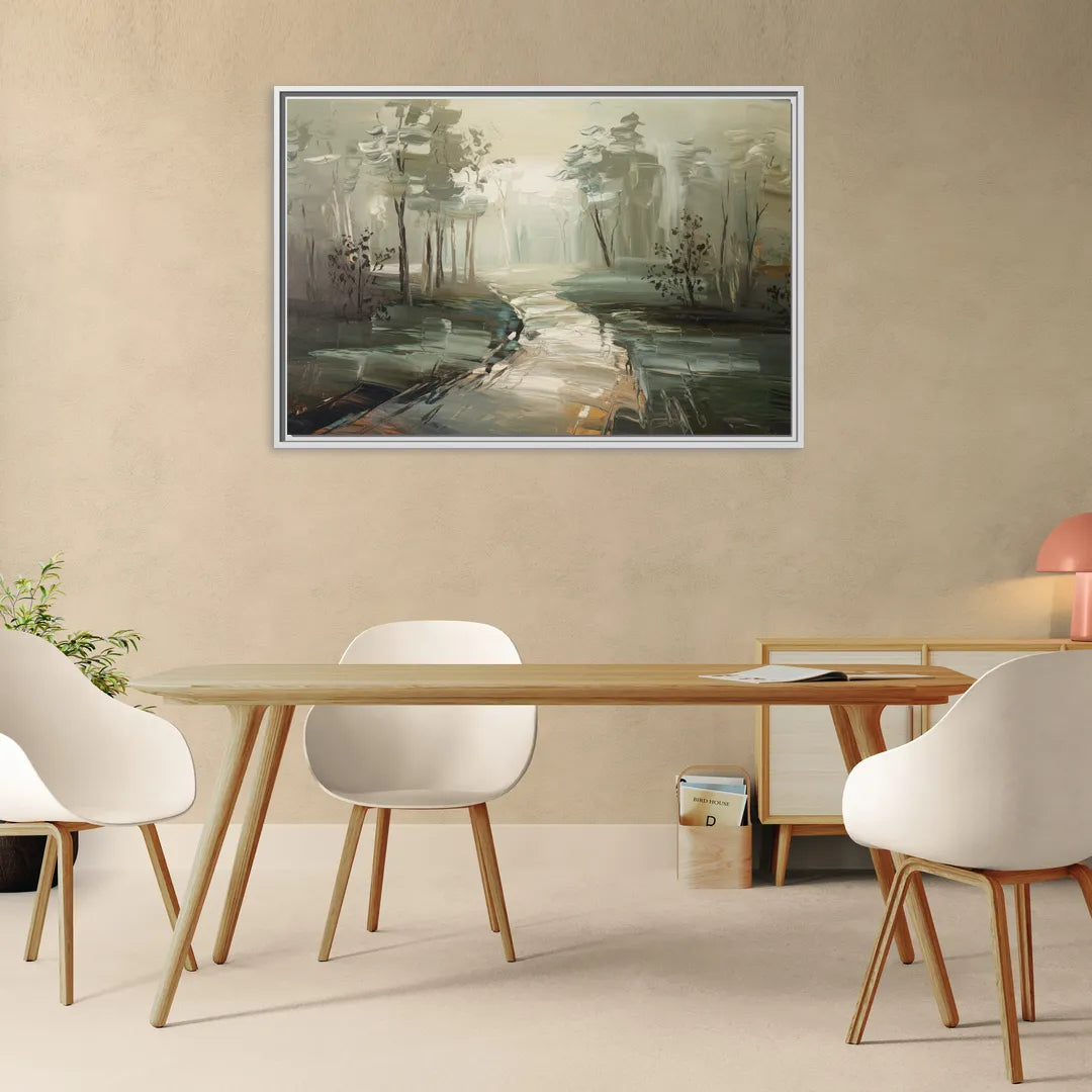 Salem Foggy Morning - Living Room White Frame Canvas