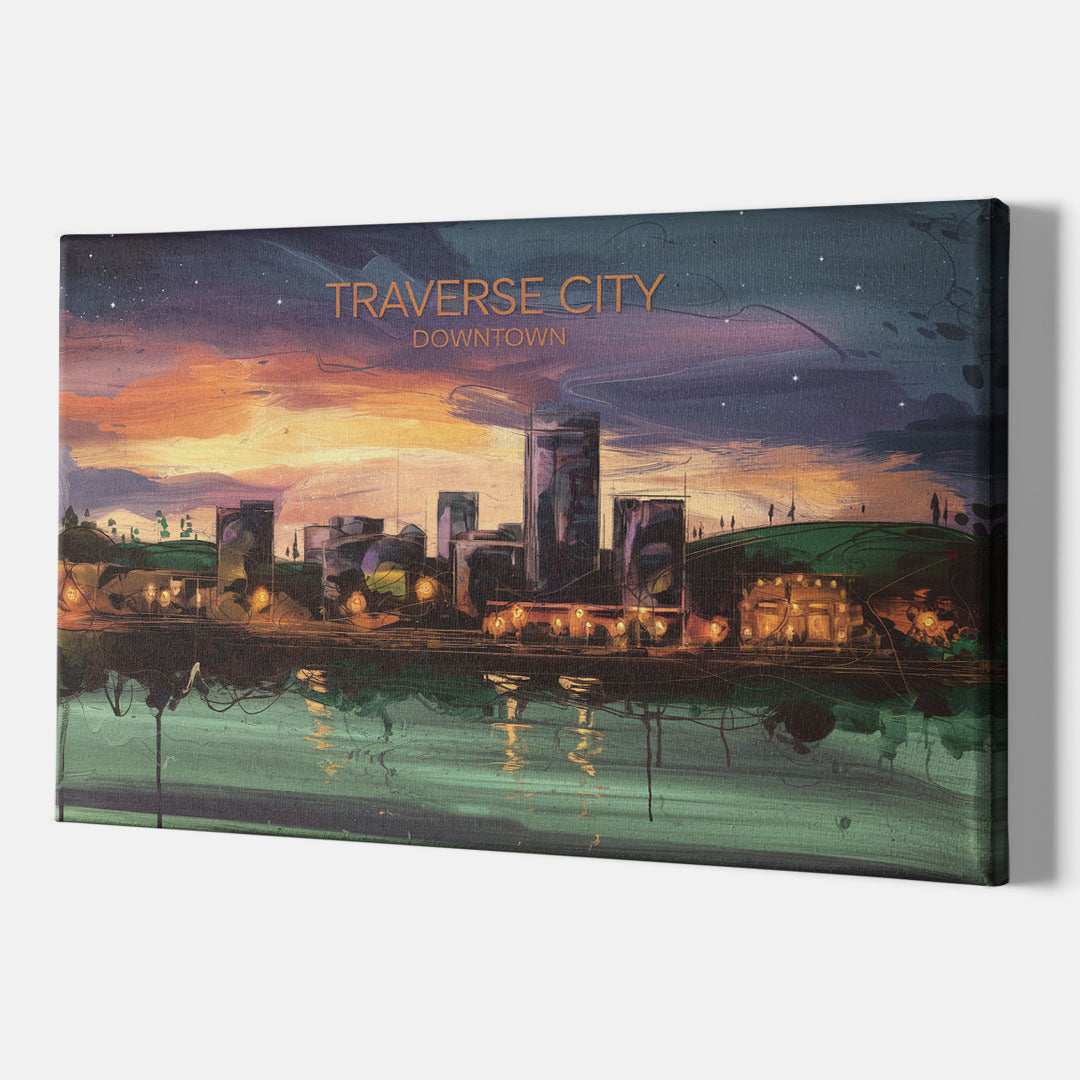 Traverse City Downtown Skyline - Canvas Wall Art Indoor