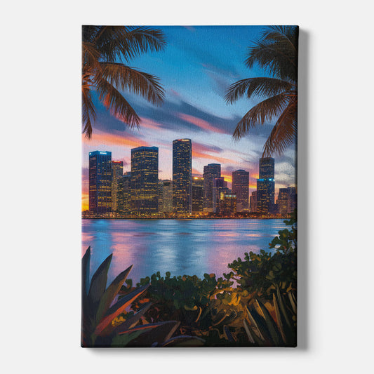 Miami Waterfront Skyline - Canvas Wall Art