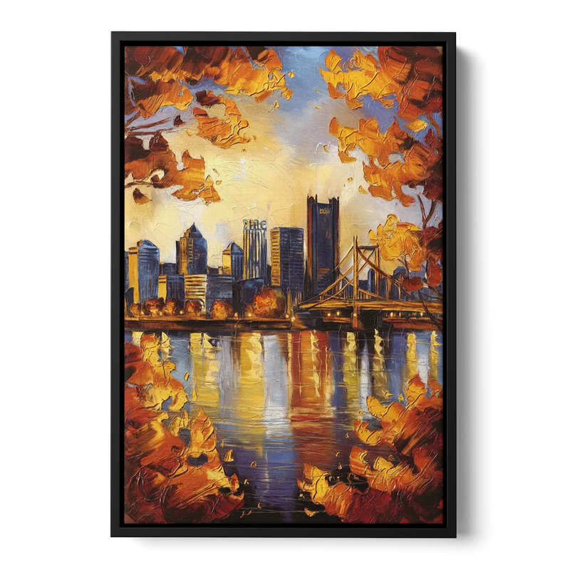 Pittsburgh Skyline in Autumn - Black Frame Canvas