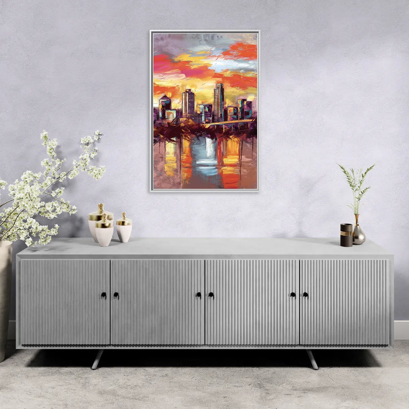 Austin Sunset Over Skyline - Living Room White Frame Canvas