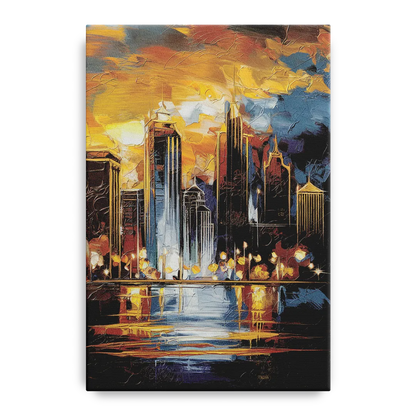 Kansas City Downtown By Night Panorama - Canvas Wall Art