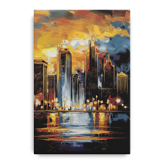 Kansas City Downtown By Night Panorama - Canvas Wall Art