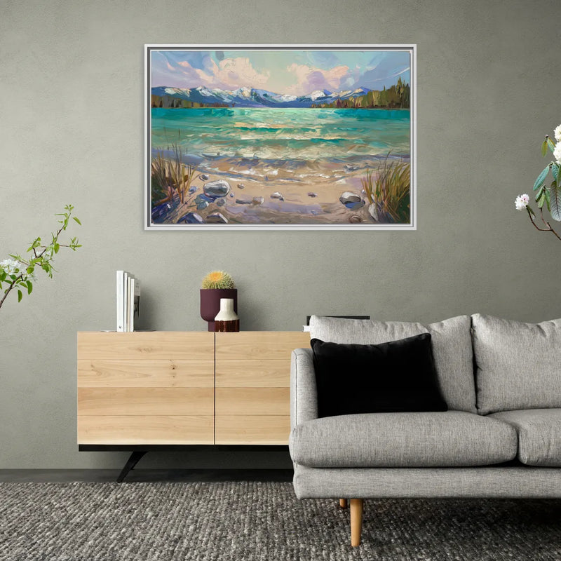 Lake Tahoe Mountain Serenity - Living Room White Frame Canvas