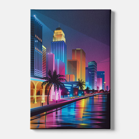 Miami Cityscape by Night - Canvas Wall Art