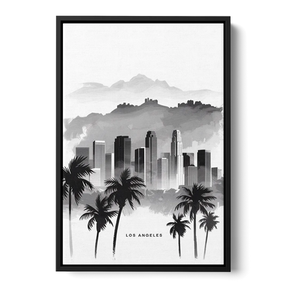 Los Angeles Black and White Cityscape - Black Frame Canvas