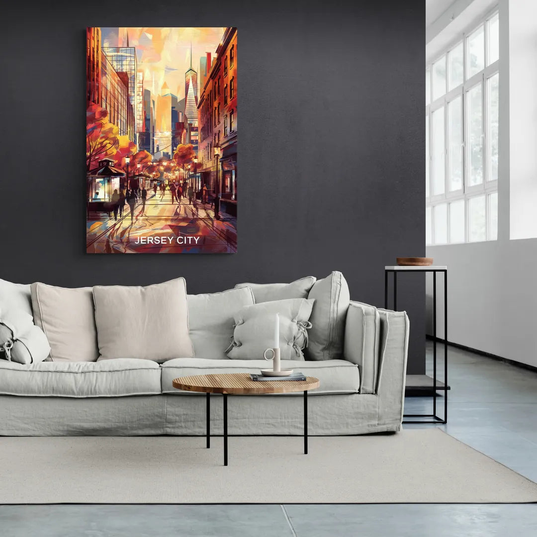 Jersey City Downtown Streetscape - Canvas Wall Art Living Room