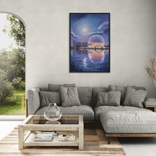 Science World at Night - Living Room Black Frame Canvas