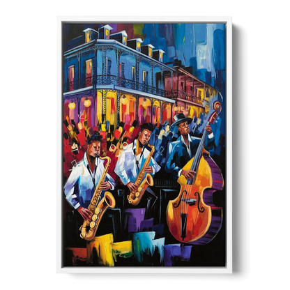 New Orleans Jazz Scene - White Frame Canvas