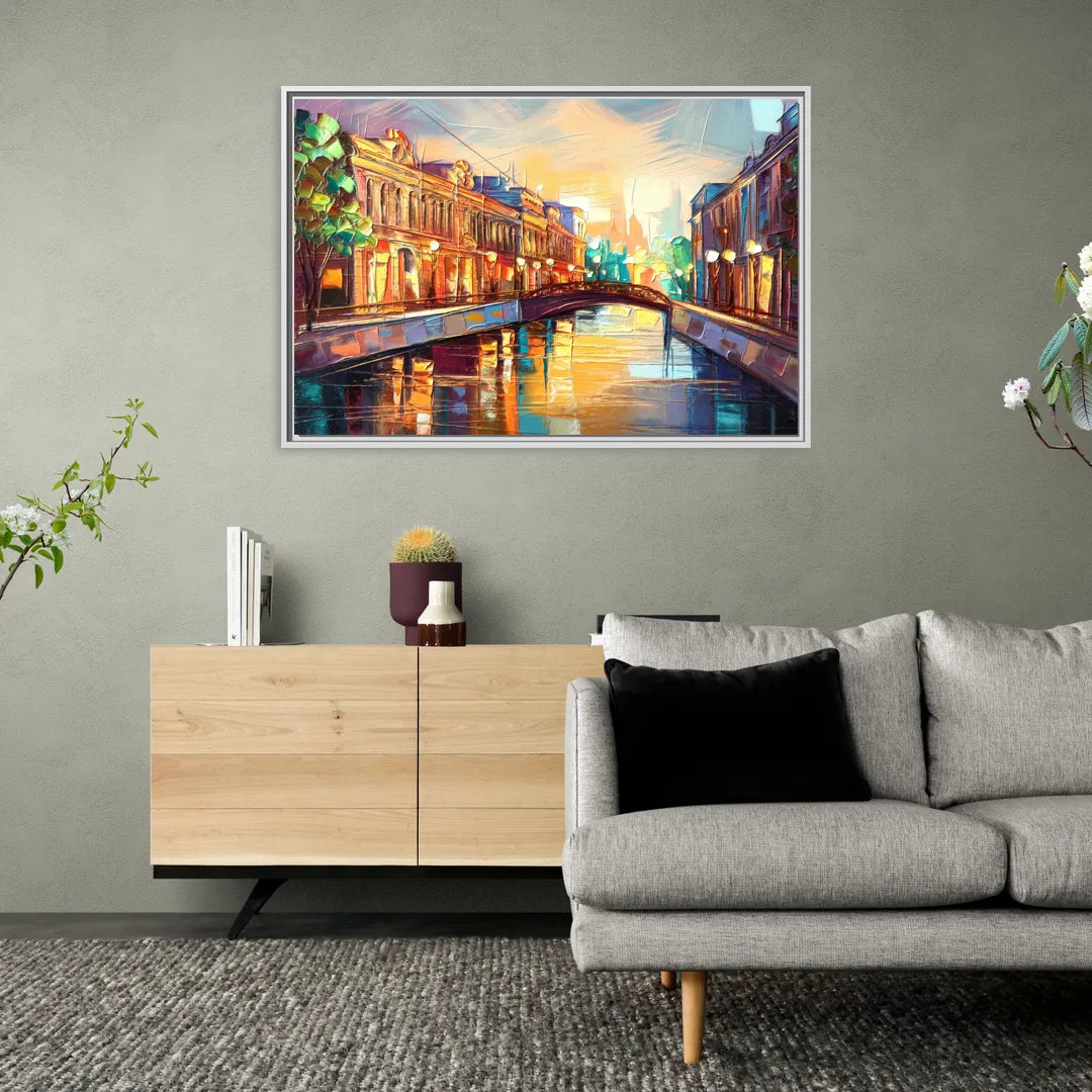 St. Petersburg Vibrant Streets - Living Room White Frame Canvas