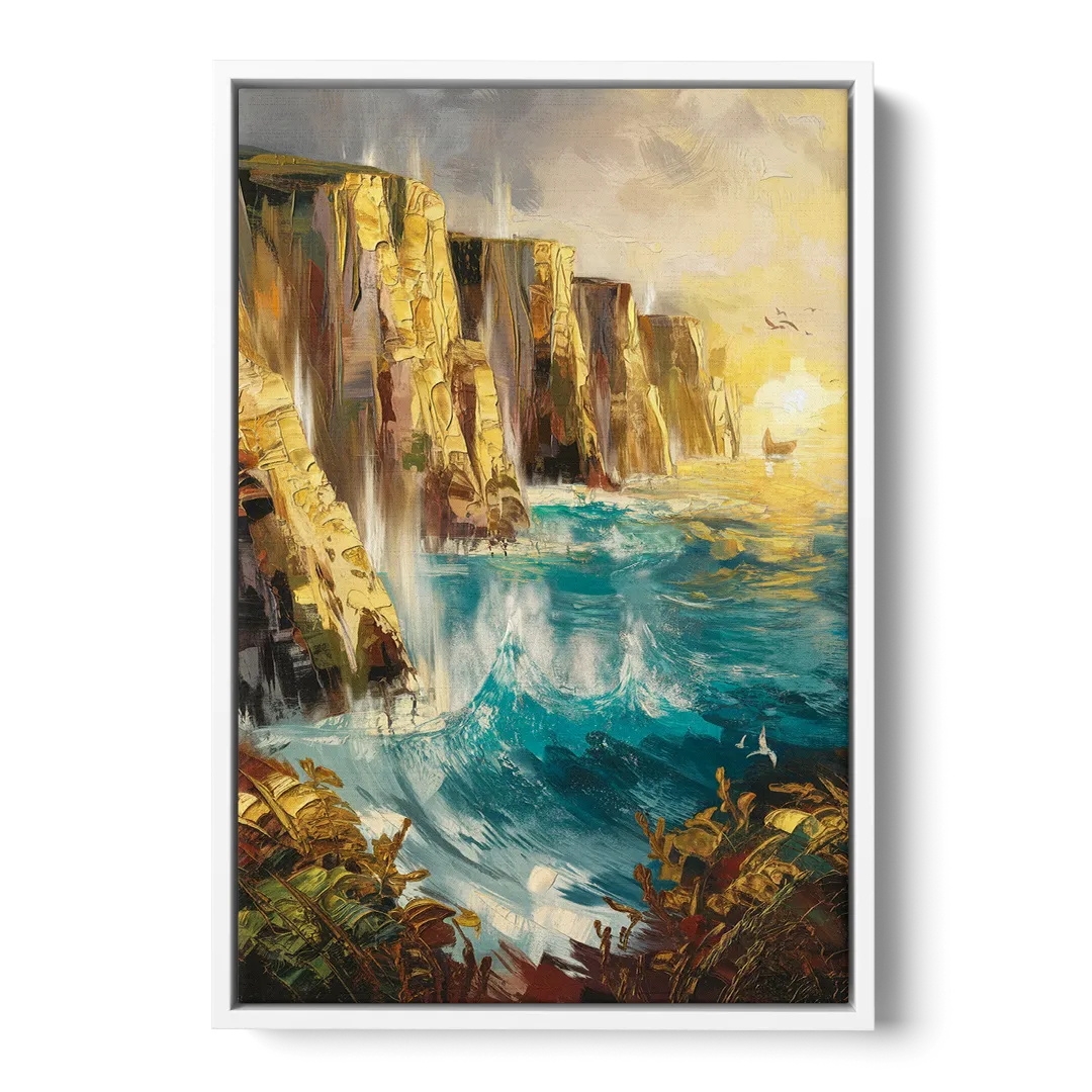 Seaside Rocky Cliffs - White Frame Canvas