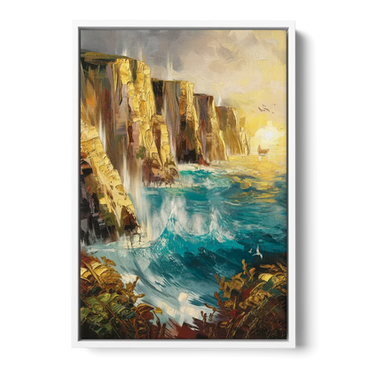 Seaside Rocky Cliffs - White Frame Canvas