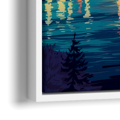 Portland Downtown Lights - Close-Up White Frame Canvas
