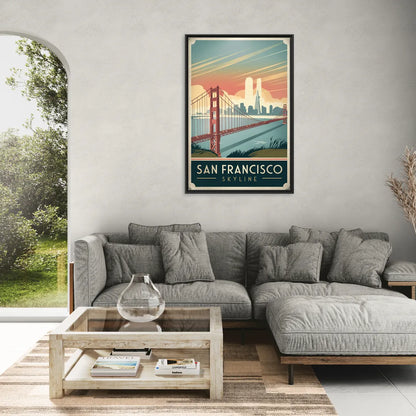 San Francisco Golden Gate Bridge Skyline - Living Room Black Frame Canvas