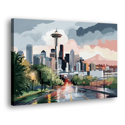 Seattle Rainy Day Skyline - Canvas Print Art Sides