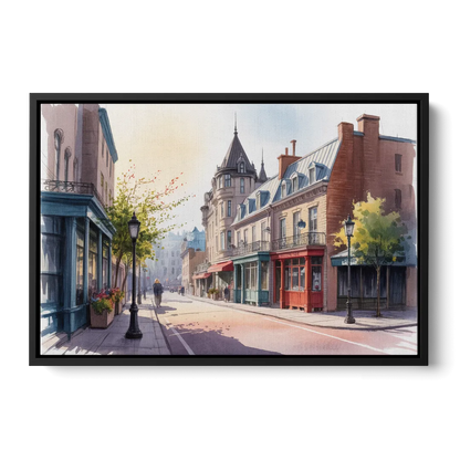 Quebec City Old Streets - Black Frame Canvas