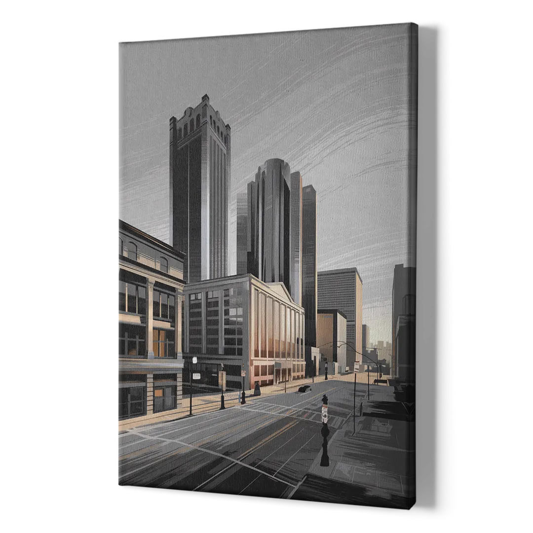 Detroit Downtown Streets - Canvas Print Art Sides
