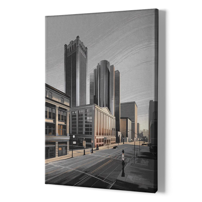 Detroit Downtown Streets - Canvas Print Art Sides