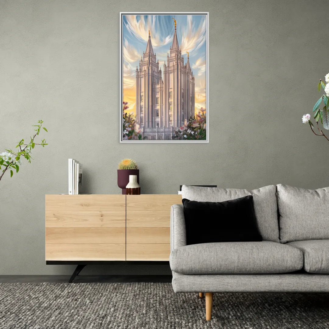 Salt Lake City Temple Square - Living Room White Frame Canvas