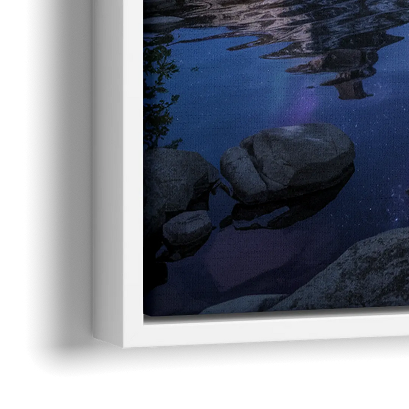 Aurora Mountain Reflection - Close-Up White Frame Canvas