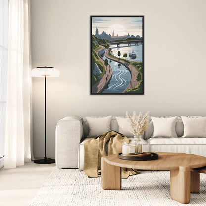 Quebec City Scenic Pathway - Living Room Black Frame Canvas