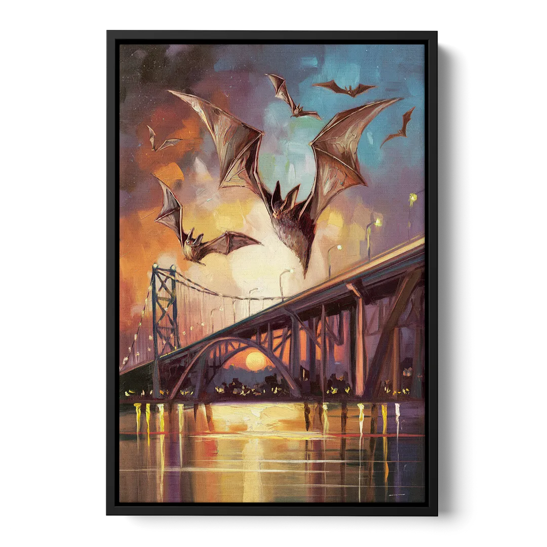 Austin Soaring Bats Scene - Black Frame Canvas