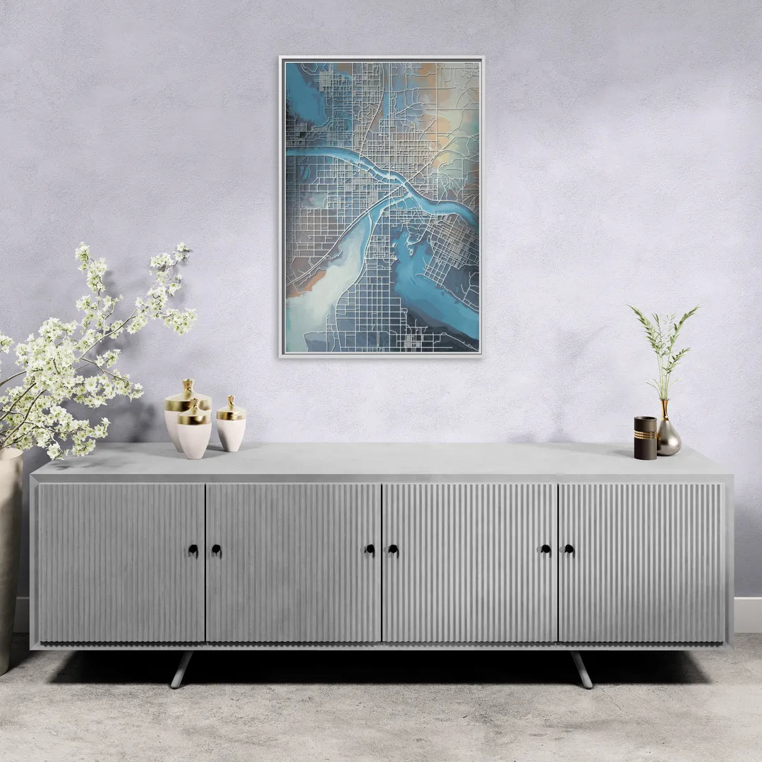 Kansas City Missouri Map - Living Room White Frame Canvas