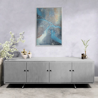 Kansas City Missouri Map - Living Room White Frame Canvas