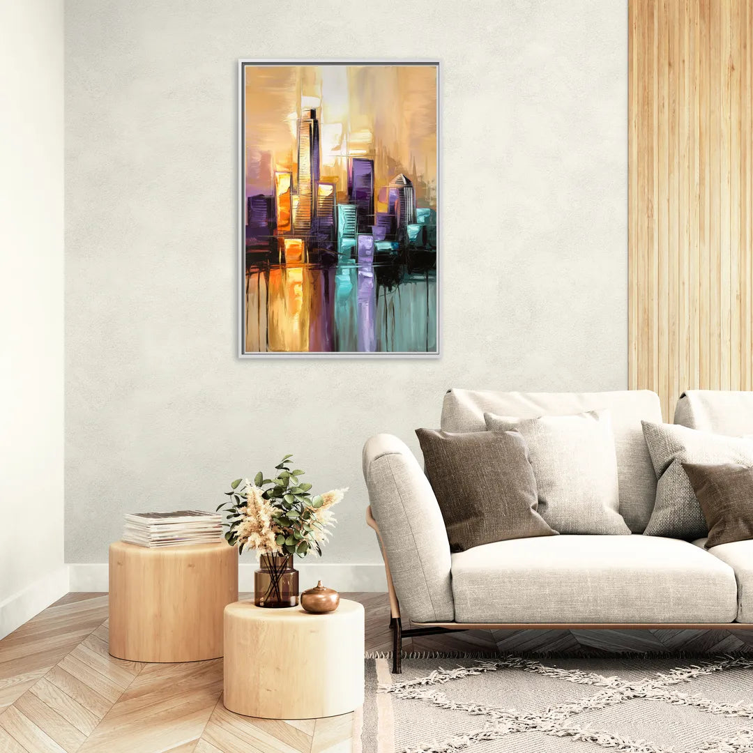 Austin Moody Cityscape - Living Room White Frame Canvas