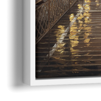 New York City Brooklyn Bridge View - Close-Up White Frame Canvas