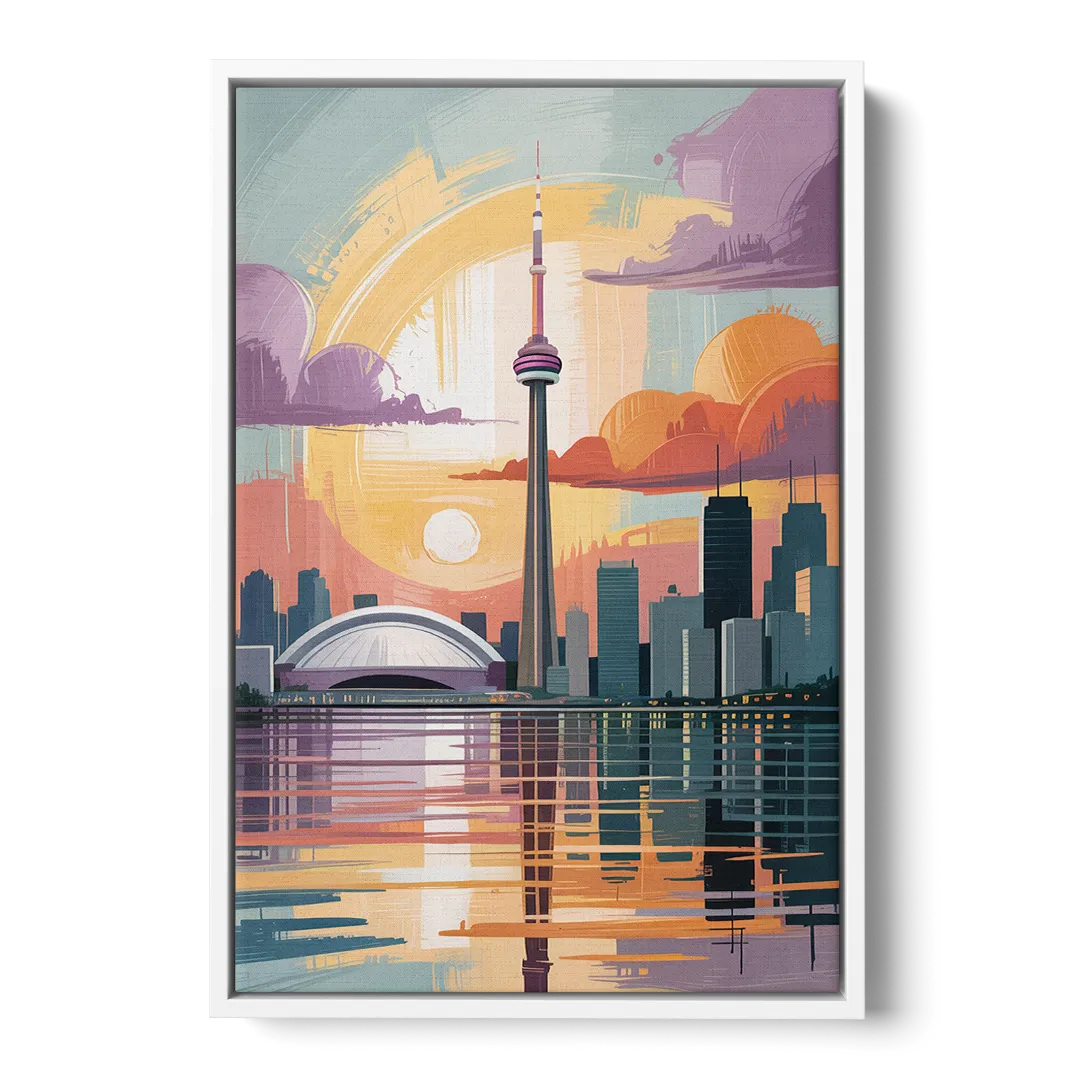 CN Tower Sunset - White Frame Canvas