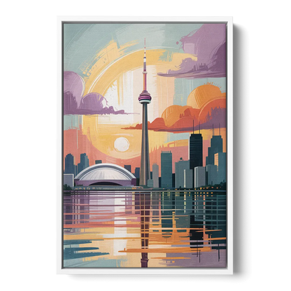 CN Tower Sunset - White Frame Canvas