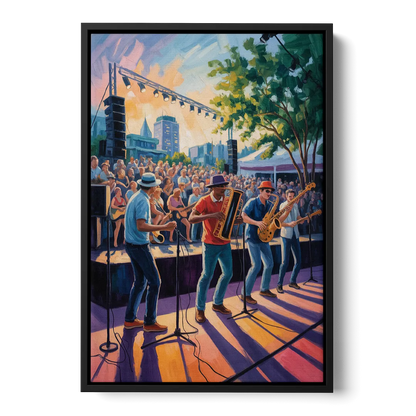 Montreal Jazz Festival Scene - Black Frame Canvas
